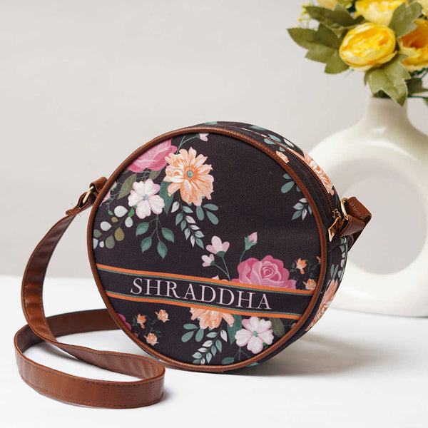 Black Floral Printed Swagger Sling Bag - Uncommongifts.in